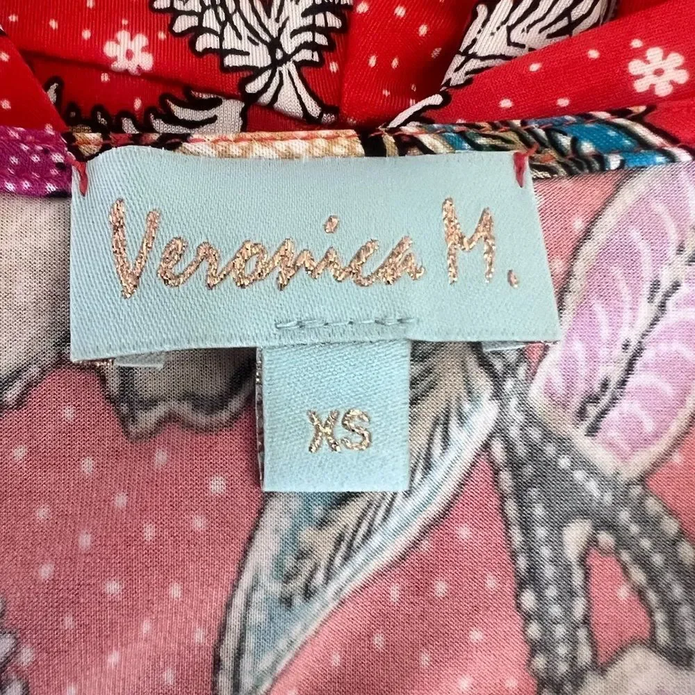 Veronica M Red Floral Wrap Midi Dress Sz XS